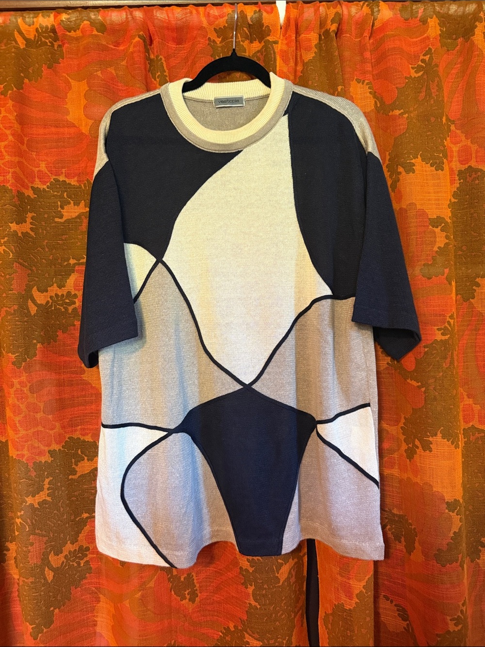 Vintage Abstract Knit Shirt - Navy & Cream